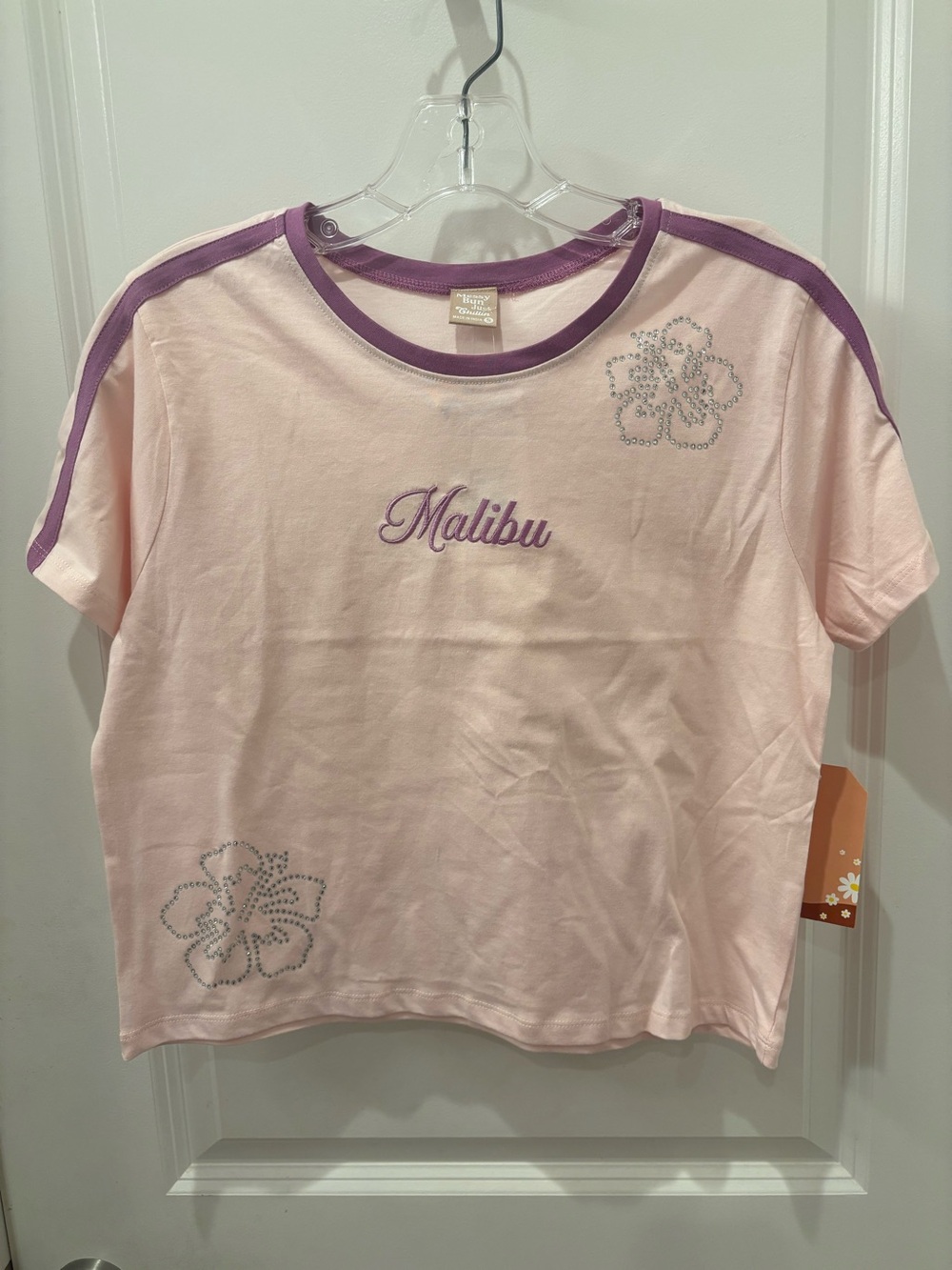 NWT Messy Bun Just Chillin Malibu Short-Sleeve Tee w/ tropical flower bling - S